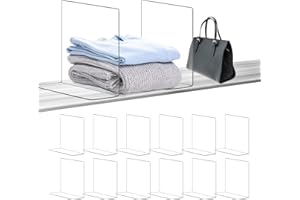 OKPOW Shelf Dividers for Closet Organization: 12 Pack Durable Clear Acrylic Divider Organizer for Shelves - Vertical Adjustable Shelving Separators for Clothing Purse