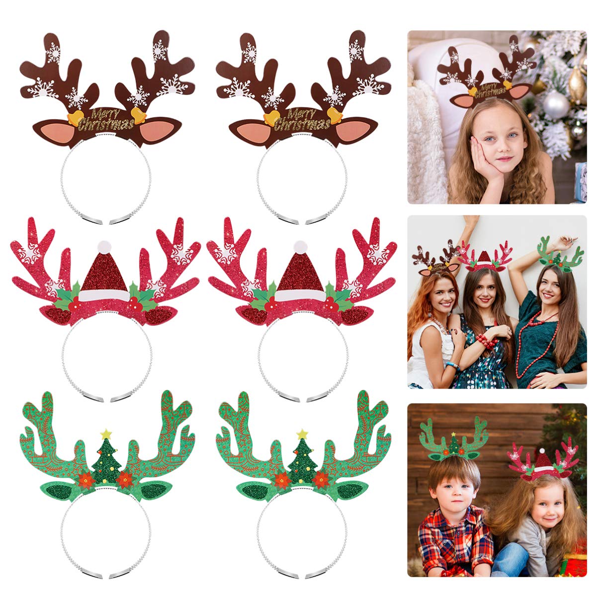 9PCS Christmas Reindeer Antlers Headband Cute Xmas Hair Hoops Christmas Reindeer Party Supplies
