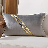 Avigers 12 x 20 Inch Gray Gold Leather Striped Lines Velvet Cushion Case Luxury Modern Throw Pillow Cover Decorative Pillow for Couch Living Room Bedroom Car
