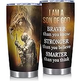 TIXPEN Christian Warrior Tumbler 20oz, Men Faith Inspirational Stainless Steel Cup, Son of God Lion Knight Design