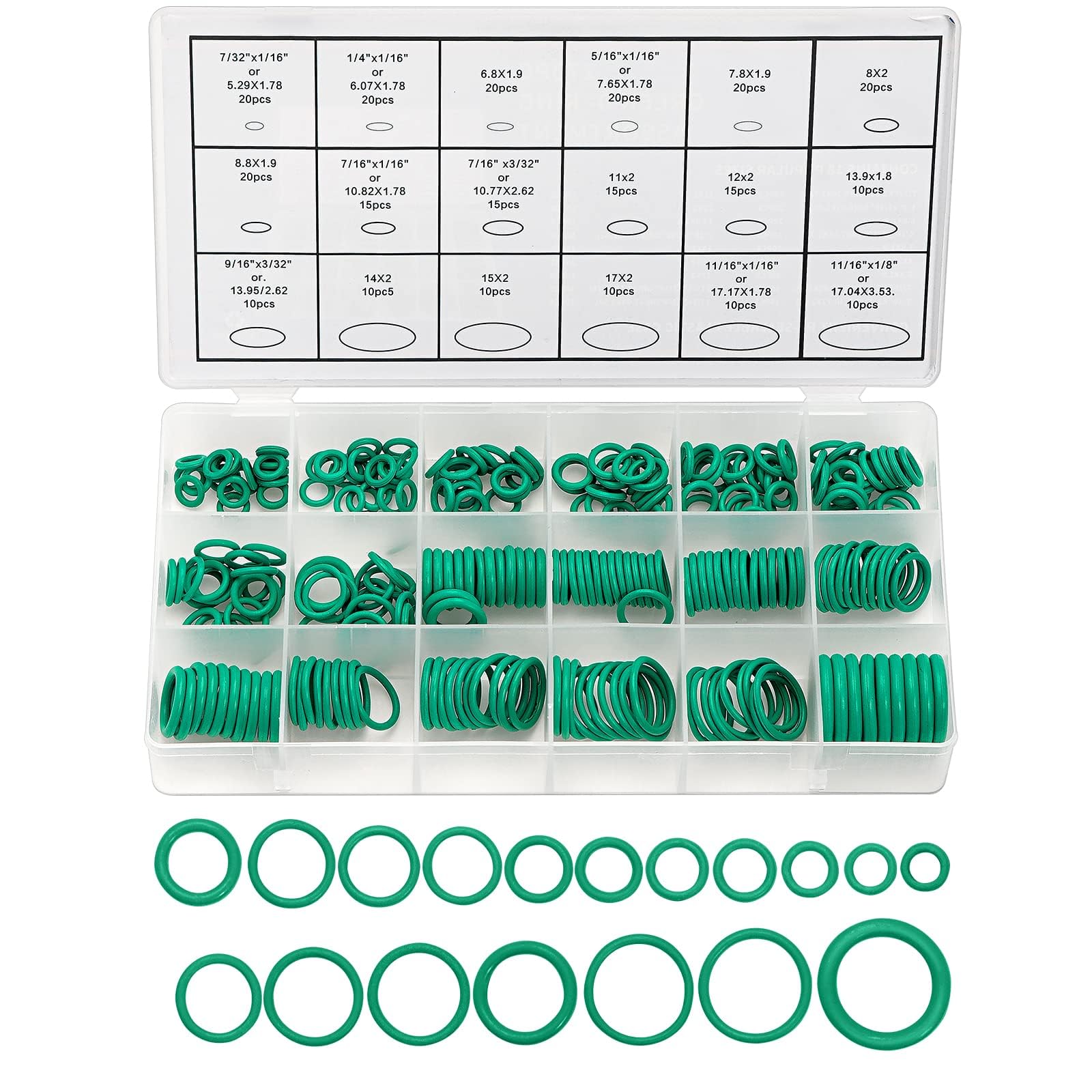 TA-VIGOR 270Pcs Nitrile Rubber O-Rings, 18 Sizes Assortment Kits Assorted Tap Washers Seals Spacers O-Rings Gasket kit, Metric Sealing Gasket for Hose, Faucet, Automotive, Plumbing, Green
