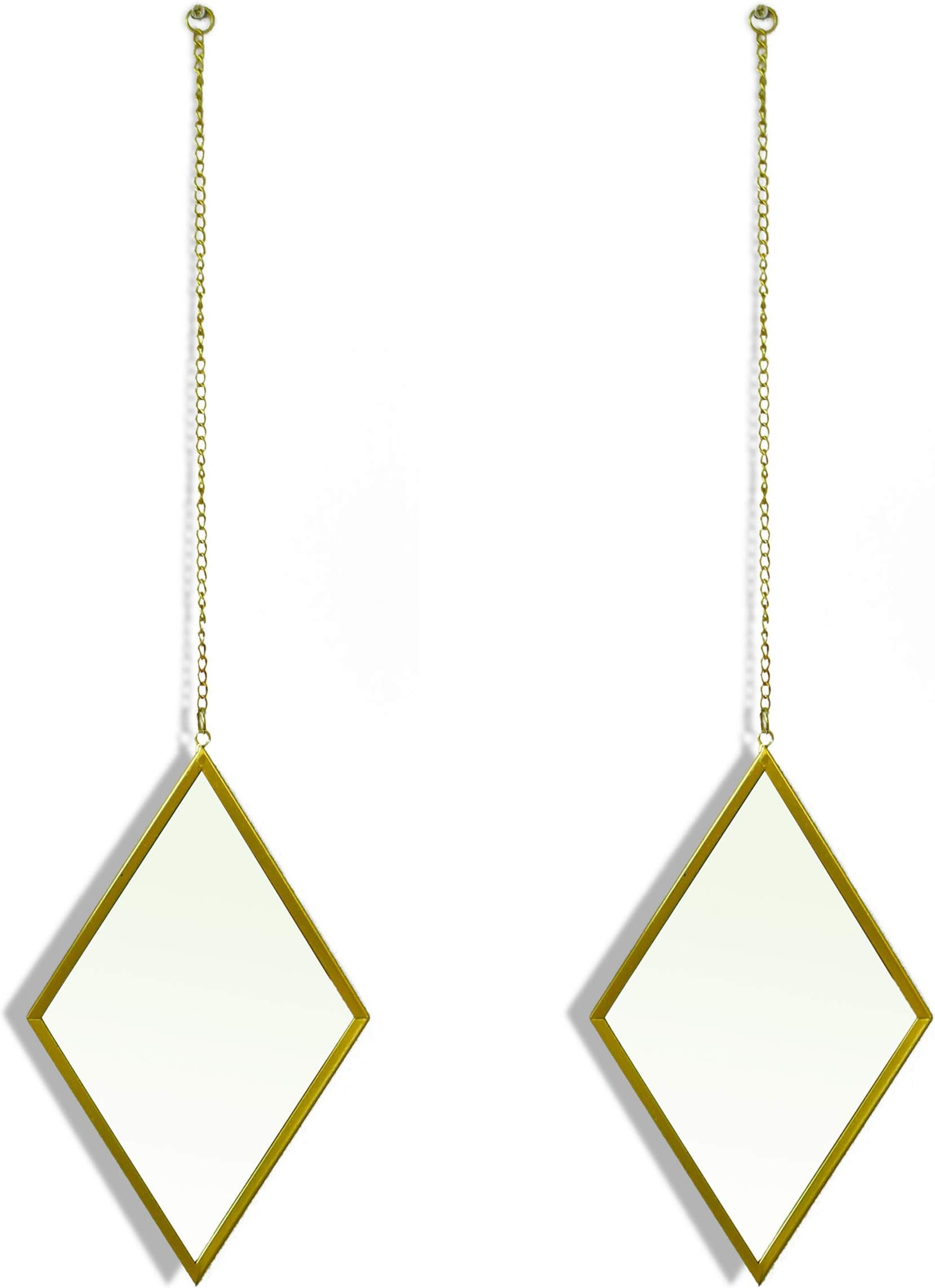 Innate Lifestyles Decorative Hanging Mirrors - Diamond Shaped Accents for The Living Room - 10x6 - Gold - Set of 2