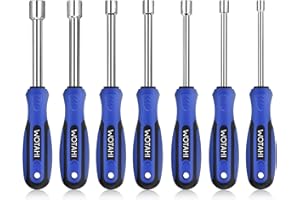 WOTAHI 7-Piece SAE Nut Driver Set - 3/16, 1/4, 5/16, 11/32, 3/8, 7/16, 1/2 Inch Hex Nut Driver Set, 3.5 Inch (1 Inch Hollow, 2.5 Inch Solid) Shaft Nut Driver