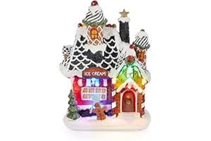 innodept12 Lighted Gingerbread House Christmas Figures - ICE Cream Lighted Village House Decoration, for Kids