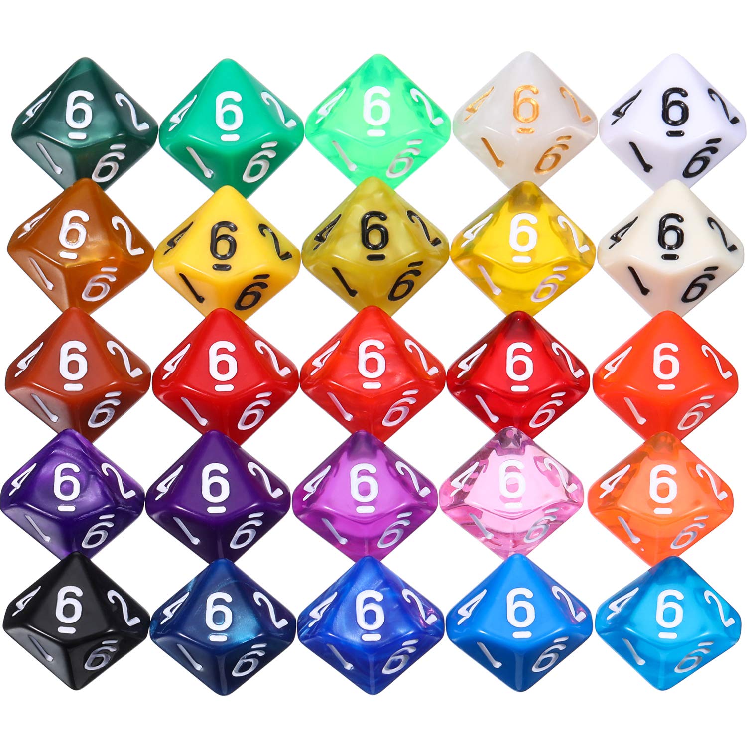TecUnite 25 Pieces Polyhedral Dice Set with Black Pouch for Other Table Games with Random Multi Colored Assortment (Mix Color,10 Side)