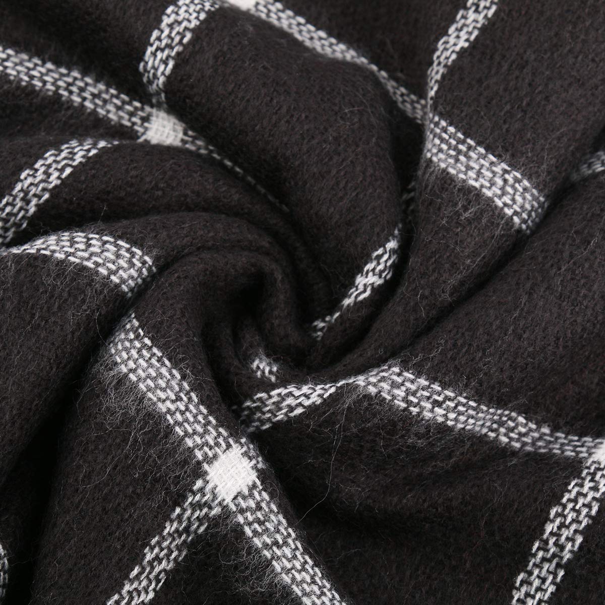 Women Square Plaid Blanket Scarf Shawl for Winter Wear Oversized Warm Soft Chunky Square Scarf (black)