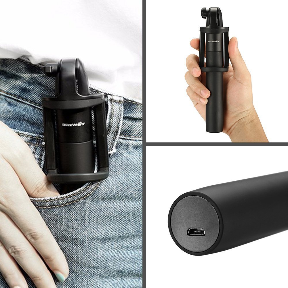 Bluetooth Selfie Stick for iPhone 7 7 plus 6 6s 6s plus 5s Samsung s7 s7 edge Android 3.5-6 inch Smartphones - BlitzWolf 3 in 1 Mini Extendable Monopod with Micro USB Cable 270° Rotation(Black)