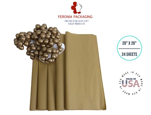 Feronia Packaging Antique Gold Tissue Paper - 24 Sheets, 20" X 26", Premium Gift Wrap & Craft Paper