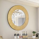 Chende Round Gold Mirror, 36'' Large Decorative Mirror for Wall with Wood Frame, Elegant Accent Gold Mirrors for Living Room, Entryway, Bathroom