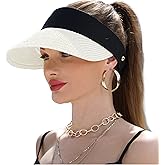 Womens Sun Hat Straw Visor UV Protection Wide Brim Packable Travel Summer Cap for Beach UPF 50+