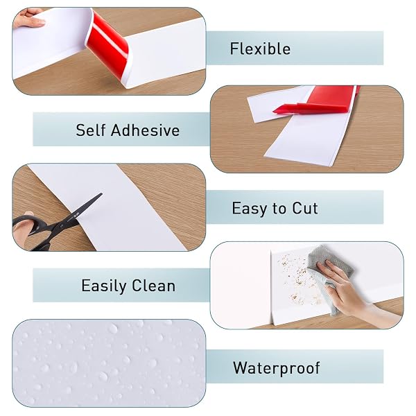 FLEXIBLE BASEBOARD MOLDING TRIM, 4 INCH X 20 FEET VINYL WALL BASE WITH 10% WIDER SELF-ADHESIVE TAPE, PEEL AND STICK COVE BASE, RUBBER WALL BASE BASEBOARD TRIM FOR GARAGE, LIVING ROOM,BATHROOMS, WHITE