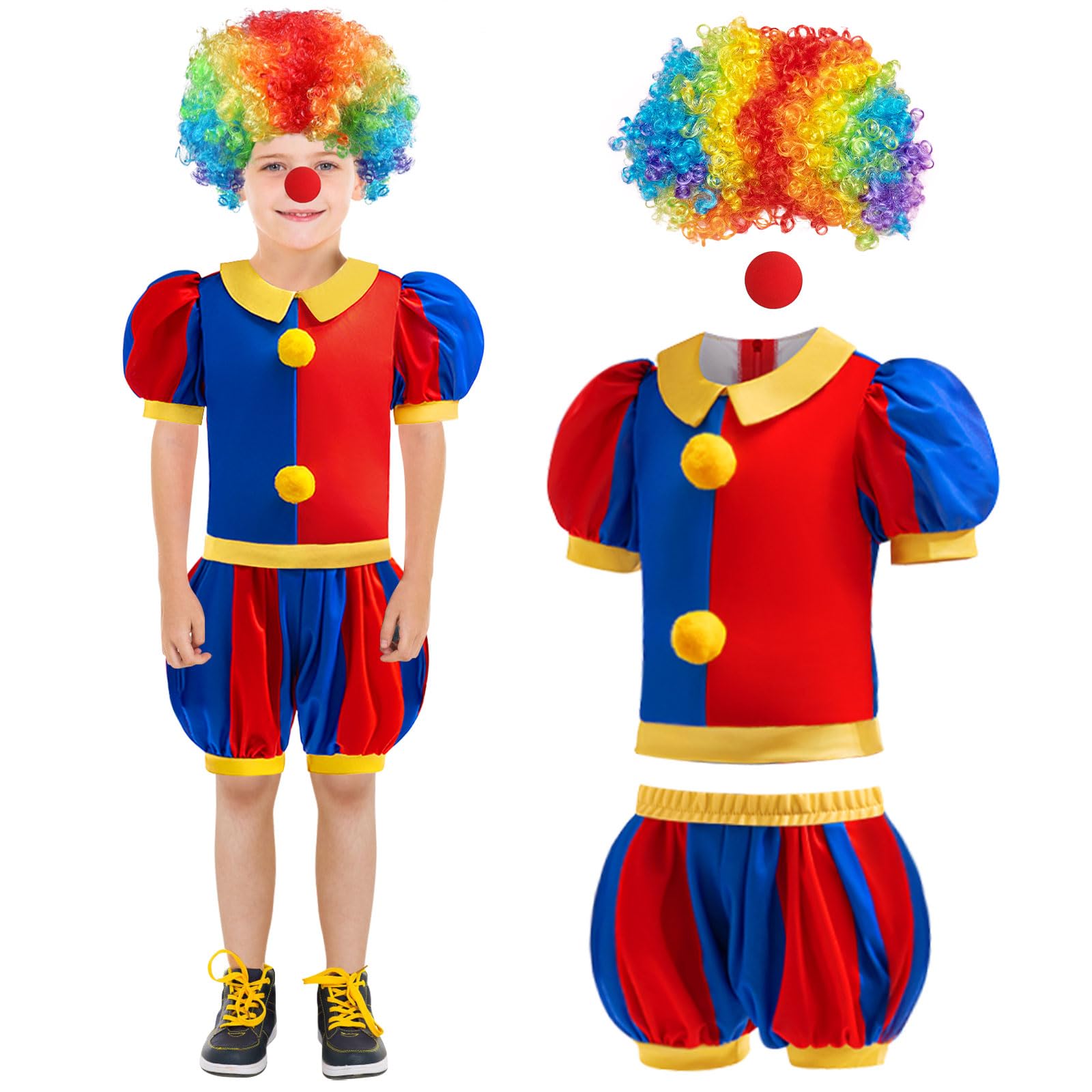 GMEDJVE Carnival Costume for Kids Circus Clown Costume Kids Circus Cosplay 4Pcs Halloween Christmas Outfits