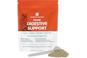 Dr. Bill’s Feline Digestive Support | Probiotics & Prebiotics for Cats | Gut Health Pet Supplements | Contains Ginger Root, P