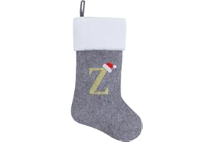 Chisander 20 Inches Grey with White Super Soft Plush Christmas Stockings Personalized Embroidered Monogrammed Xmas Stocking Hanging Ornaments for Family Holiday Xmas Party Decorations (Letter Z)
