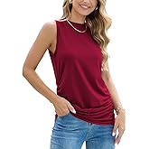 Pafnny High Neck Pima Cotton Tank Tops for Women Ruched Side Loose Fit Sleeveless Tunic Top Summer Trendy Going Out Shirts