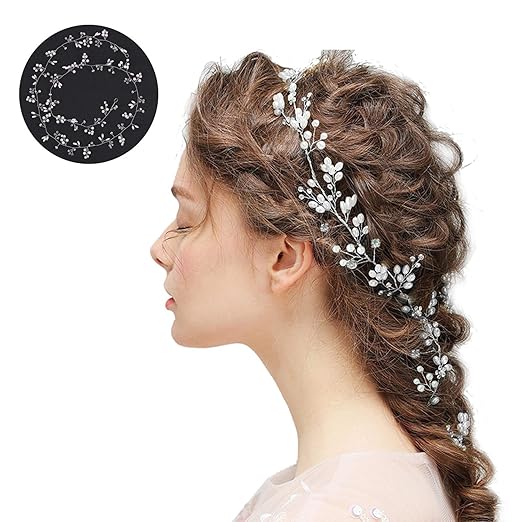 Braut Kopfschmuck Haarschmuck Hochzeit Haarband und Stirnband mit Kristall Perle(100cm), Fashion Haarranke Schön Style Glänze