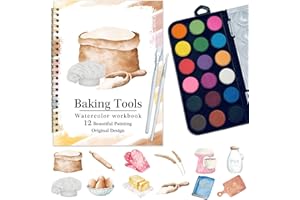 Watercolor Workbook, Baking Tools Series, 12 Original Design Patterns, Equipped with 16 Colors of Watercolor, Suitable for Be