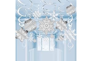 Lansian Christmas Snowflake Hanging Swirl Decorations 60CT Winter Wonderland Themed Party Supplies for Birthday, Christmas, New Year, Princess Party, Holiday Celebration