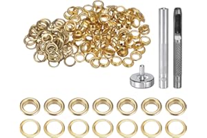 HARFINGTON 100pcs Grommet Tool Kit 6mm Copper Grommet Eyelet Set with Hole Hollow Punch, Grommet Setter Tools for Clothing Leather Fabric Belt, Gold Tone