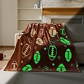 Hillsuren Brown Football Blanket for Boy 50 x 60 Glow in The Dark Rugby Throw Blanket Flannel Sports Stuffs Team Gifts for Boy Girl Football Lovers Players Home Decor Halloween Christmas Thanksgiving