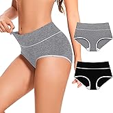 CleainKorte Womens Underwear Packs Cotton High Waisted Briefs Full Coverage Underwear Soft Strech Breathable 2 Pack