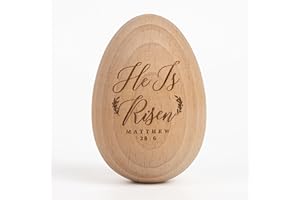 DINIZON Easter Egg Decor, Wooden Decorations For Home, Tier Tray, Centerpiece Table Top, Easter Gifts Religious For Adult, Church, Christian Basket Stuffers, Egg Fillers For Toddlers, Kids (He Is Risen)