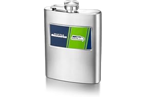 Pro Specialties Group NFL 8-Ounce Matte Finished Stainless Steel Hip Flask with Rectangular Team Emblem and Funnel