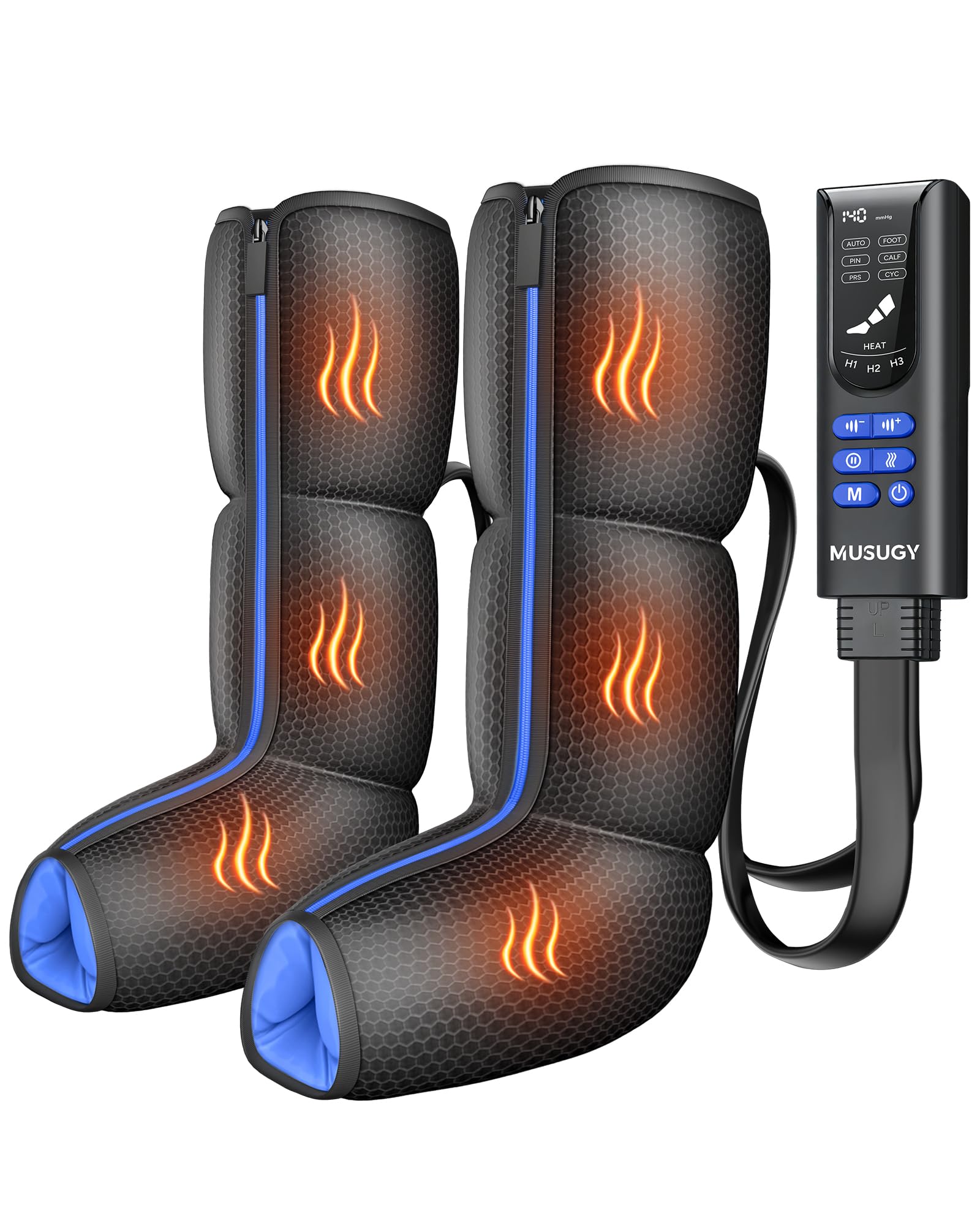 Photo 1 of Air Compression Leg Massager with Heat : MUSUGY Sequential Foot and Calf Massager for Circulation and Pain Relief, with 9 Intensity, 6 Modes, 3 Heat - for Mom, Dad, Standing Jobs & Daily Relaxation