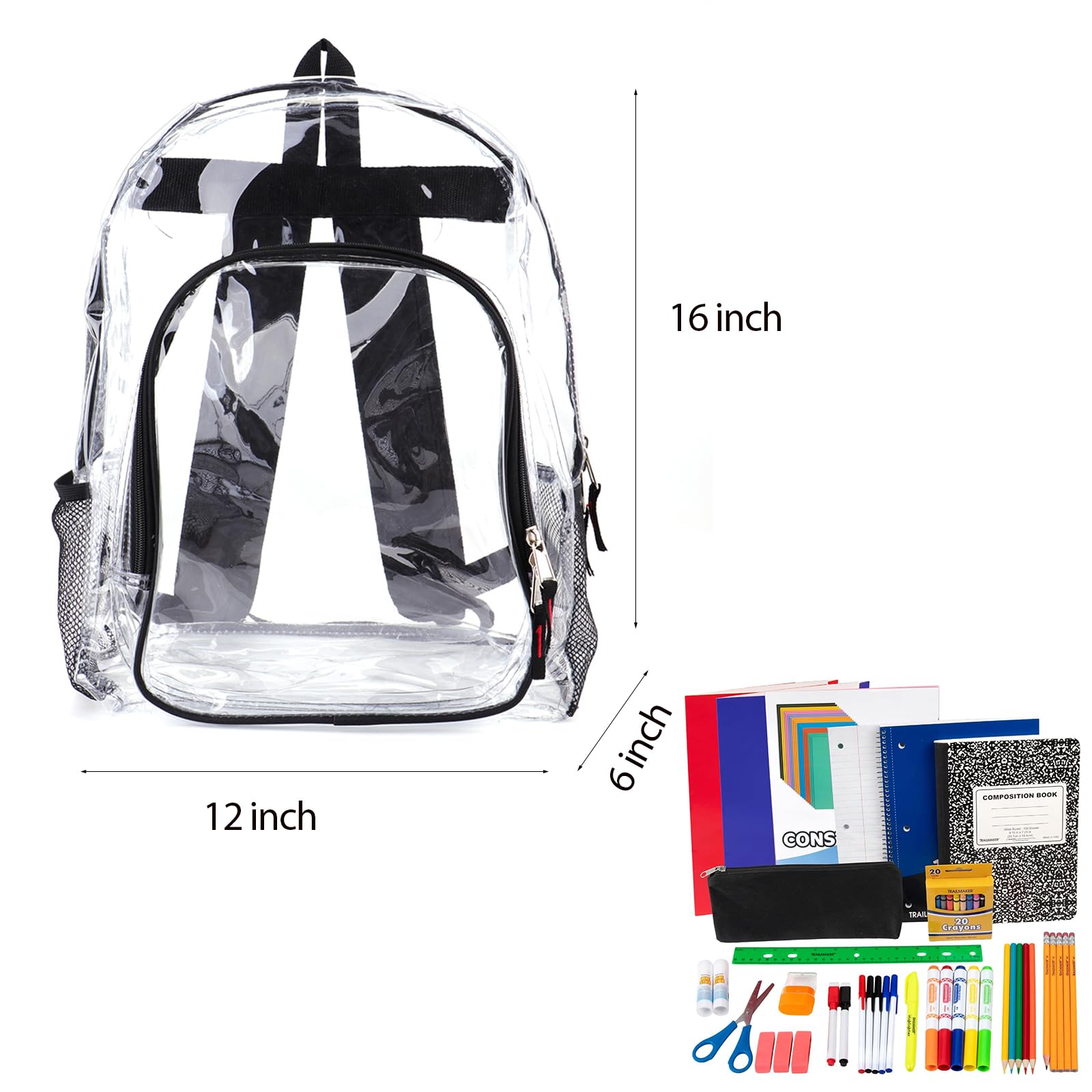 JOMPARO Clear Backpack Transparent Clear Bookbag for Boys Girls Women for School College Work Stadium, 16 inch
