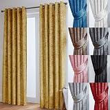 John Aird Crushed Velvet Ochre Eyelet Curtains 46x54 Pair Fully Lined view 1