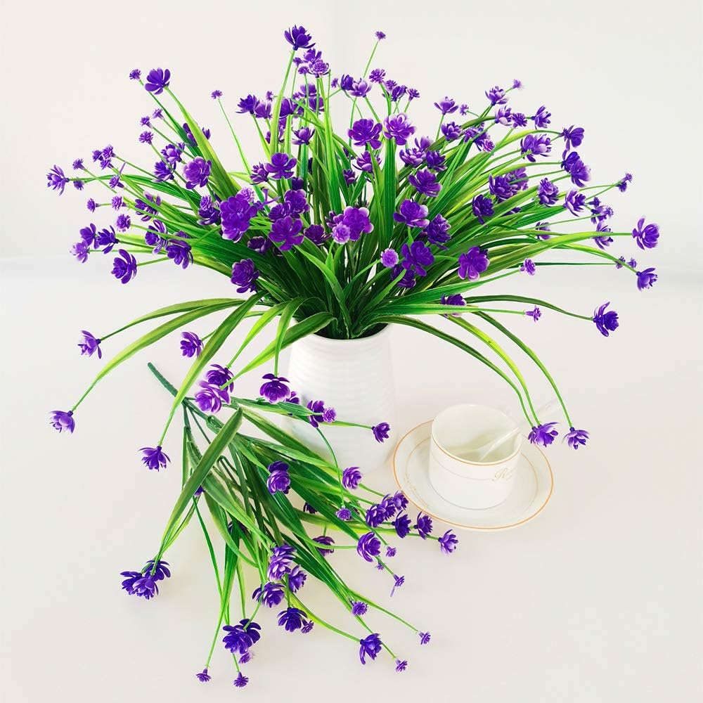 Shiwaki 5Pcs Artificial plant 7-prong spring grass gypsophila bouquet decoration for Indoor Outside Hanging Planter Wedding Farmhouse Decor(Purple) - Image 3