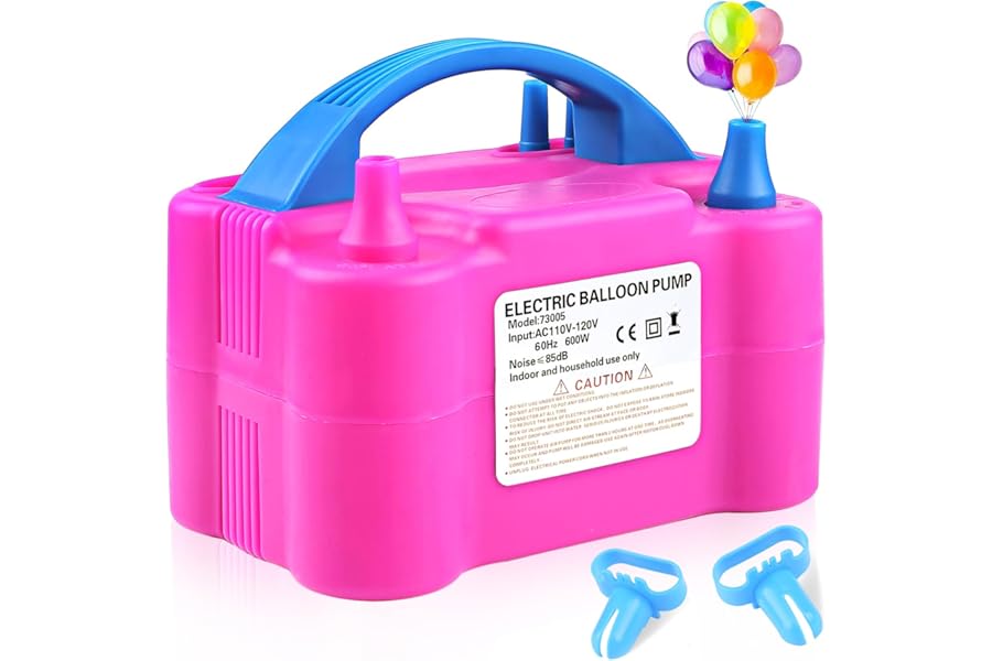 QIPUMP Balloon Pump Electric,110V 600W Balloon Blower Inflator Dual Nozzle Air Pump Balloons Inflator for Decoration, Party, Sport,Gifts:2 Balloon Tying Tools
