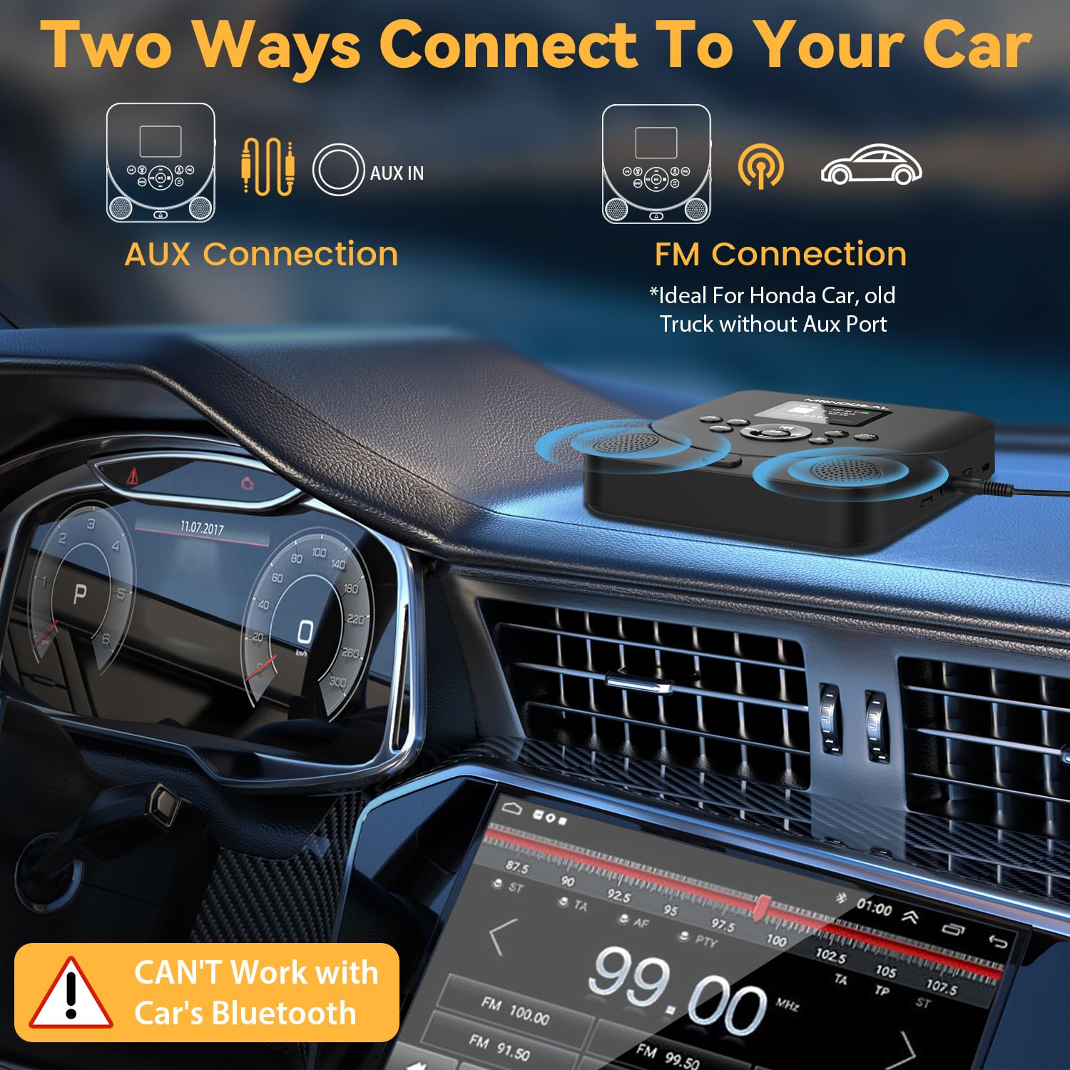 CD Player Portable,MONODEAL Bluetooth CD Player with Speakers and FM Transmitter,Support TF Card,Rechargeable Player for Car/Home with 2.0“ TFT Screen