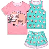 QPANCY Girls Pajamas Kids Casual Loungewear Sleepwear Cotton 3 Pieces Shirts&Tank Shorts Pjs Sets