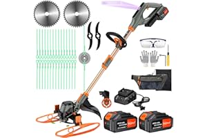 WeGofly 14-Inch Cordless String Trimmer & Edger, (2 x 21V 4.0Ah Electric Brush Cutter Battery Powered), with Auxiliary Bracket, Side Ball, 90° Rotary Head, Telescopic Handle, 3 Cutting Methods(WEG21C)