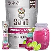 Salud 2-in-1 Energy + Focus Drink Mix, Cherry Lime | Organic Caffeine, B6 + B12, Theanine, Clean Energy Packets, Agua Fresca Mix, Non-GMO, Gluten Free, 1g of Sugar (15 Servings)