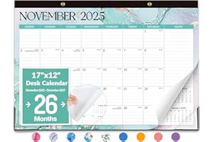 Forvencer Desk Calendar 2026, 26 Months Calendar Runs from November 2025 to December 2027, 17" x 12" Large 2026 Wall Calendar Monthly Planner with Plastic Cover for Home School Office