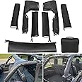 Roll Bar Cover Padding Compatible with Jeep Wrangler JL Unlimited 2018-2024 JLU Sahara Rubicon 4-Door with Grab Bag Black Leather Foam Laminated Pad Cover Kit Protection, 8pcs