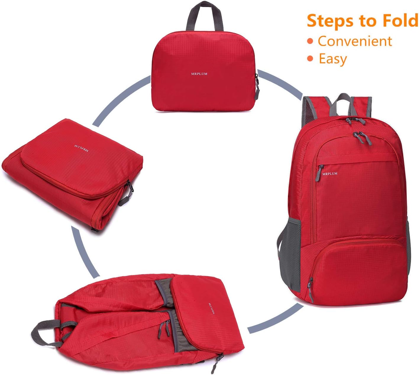 MRPLUM 30L Rucksack Foldable Ultralight Packable Backpack,Unisex Durable Handy Daypack for Travel&Outdoor Sports Durable&Waterproof (Red) - Image 4
