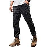 Herberton Men's Cargo Pant Elastic Waistband Washed Cotton Casual Drawstring Pocket Tapered Jogger (S-2XL)