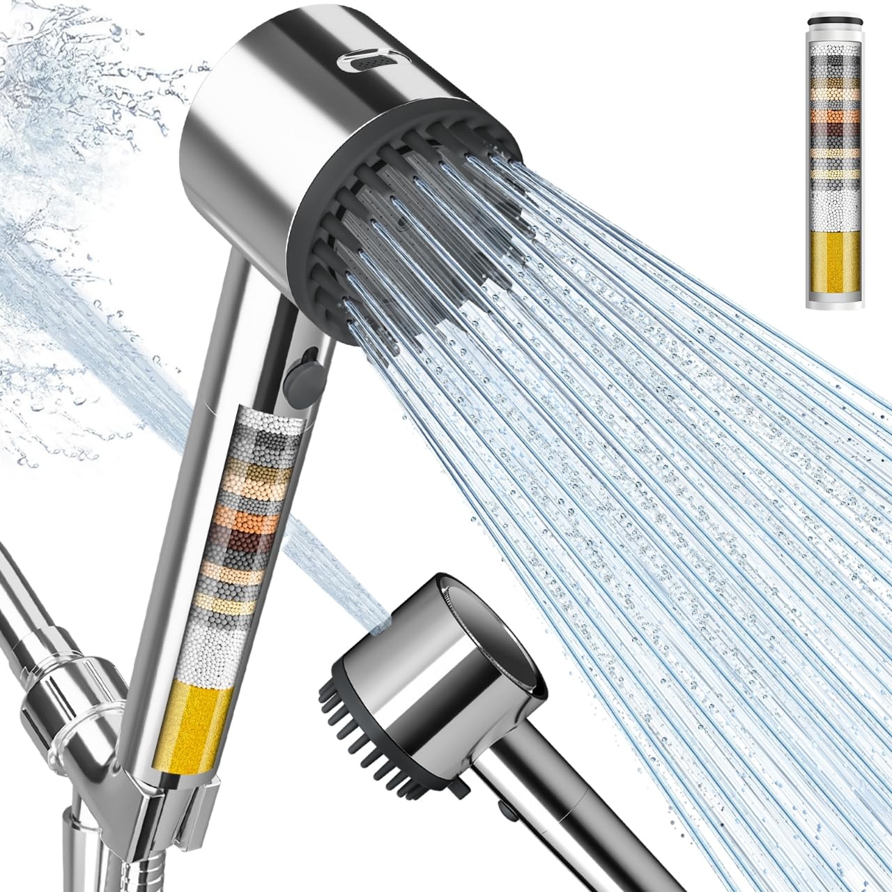 Photo 1 of ***Missing bracket***Cobbe Ion Drops Filtered Shower Head with Handheld, High Pressure 4+1 Spray Mode Showerhead with Filters, Built-in Power Wash for Hard Water - Remove Chlorine - Reduces Dry Itchy Skin, Chrome