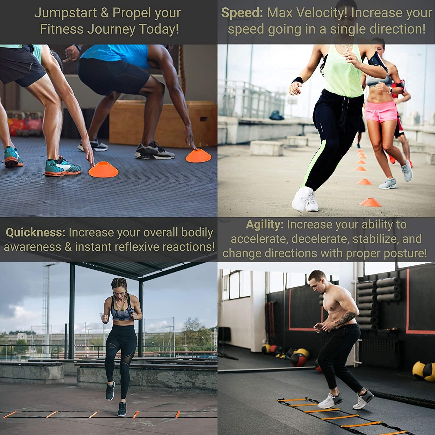 Agility Ladder Speed Training Equipment, Includes 12 Rung Agility Ladder, Jump Rope, Resistance Bands, Running Parachute, 10 Disc Cones with Holder -for Football, Basketball, Hockey Training Athletes : Sports & Outdoors