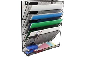 Superbpag Hanging File Organizer, 5 Tier Wall Mount Document Letter Tray Organizer, Black