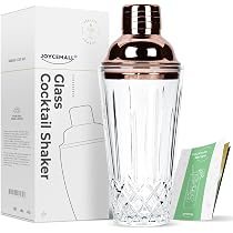 Shaker à Cocktail En Verre 400 Ml - Couvercle Inox Avec Passoire, Cuillère Incluse - Idéal Cadeau