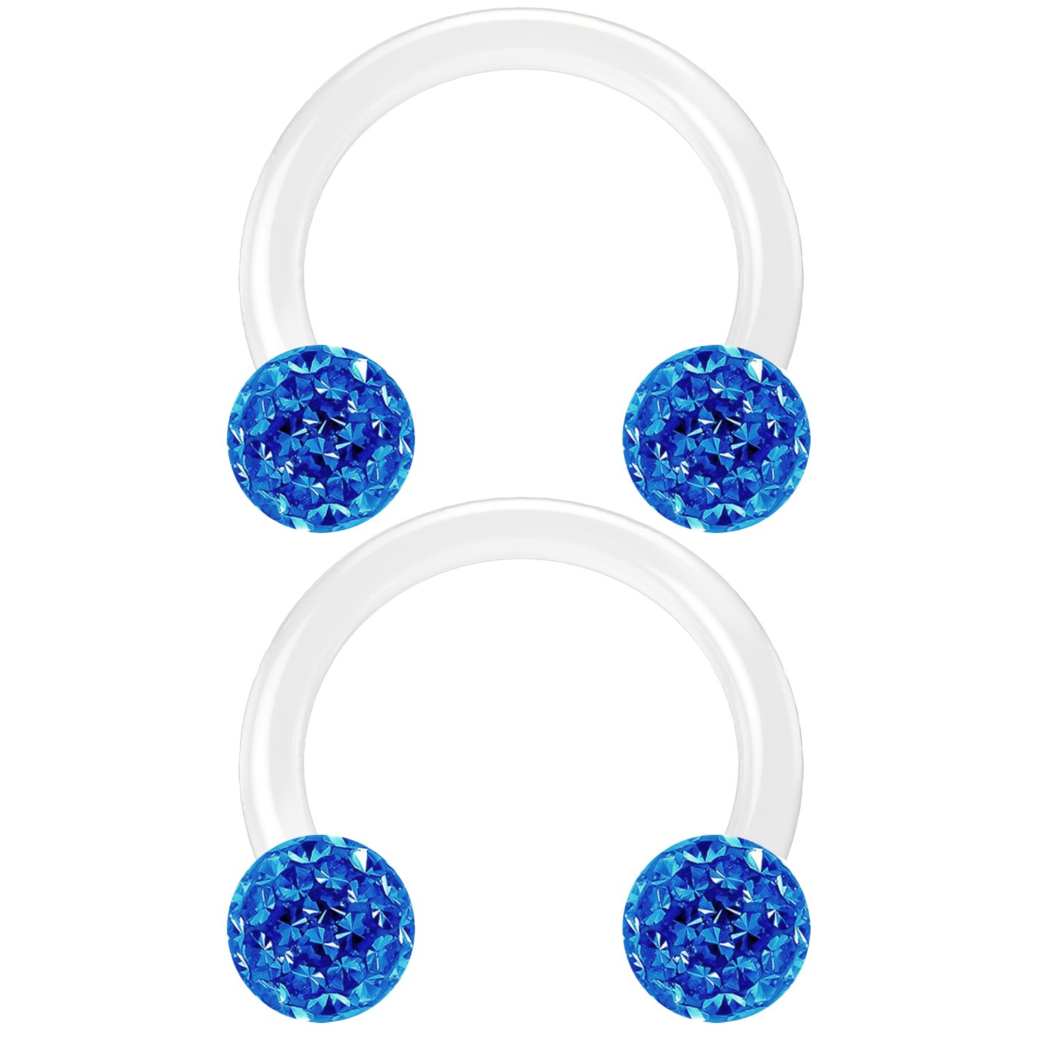 Bling Piercing 2pc 16g 1.2mm Circular Barbell Horseshoe Bar Earrings Blue CZ Tragus Cartilage Bar Piercing Jewellery 8mm