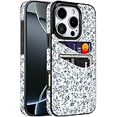 Obbii for iPhone 16 Pro 6.1 inch Case with Card Holder Soft Cute Leather Wallet Case Protective Shockproof Hard Cover for Women Girls (Blue Floral, iPhone 16 Pro 6.3 inch)