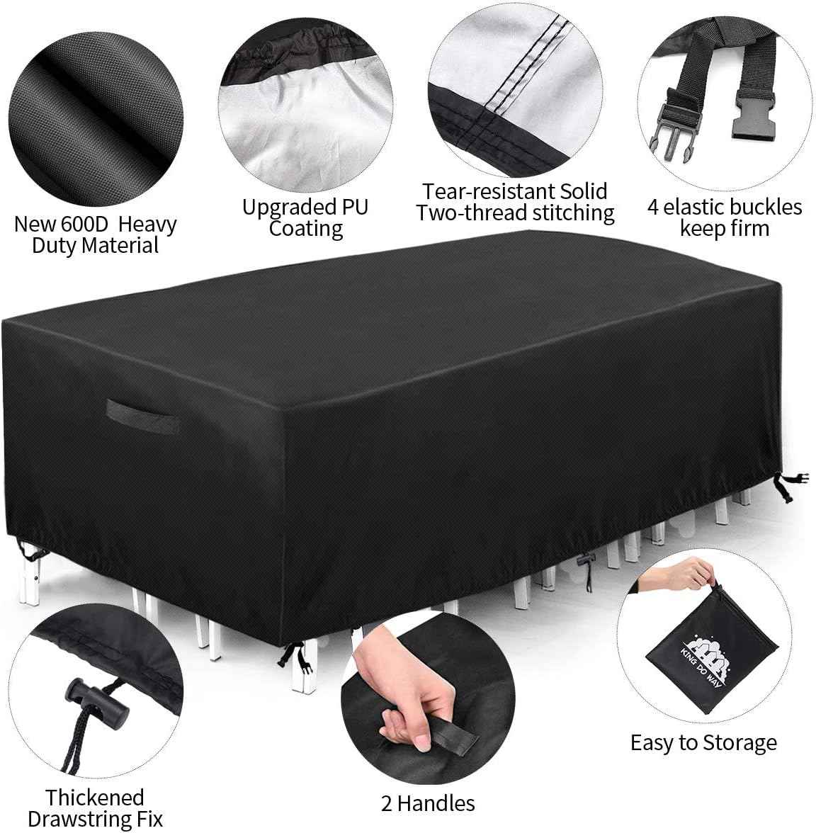 king do way Outdoor Patio Furniture Covers, Extra Large Outdoor Furniture Set Covers Waterproof, Windproof, Tear-Resistant, UV, Fits 12-14Seat (Upgraded Version 600D) 124"X70"X29" : Garden & Outdoor