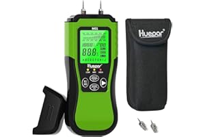 Huepar Wood Moisture Meter Digital, Pin-Type Water Leak Detector with 2 Measuring Modes -8 Types of Wood Dampness Tester with