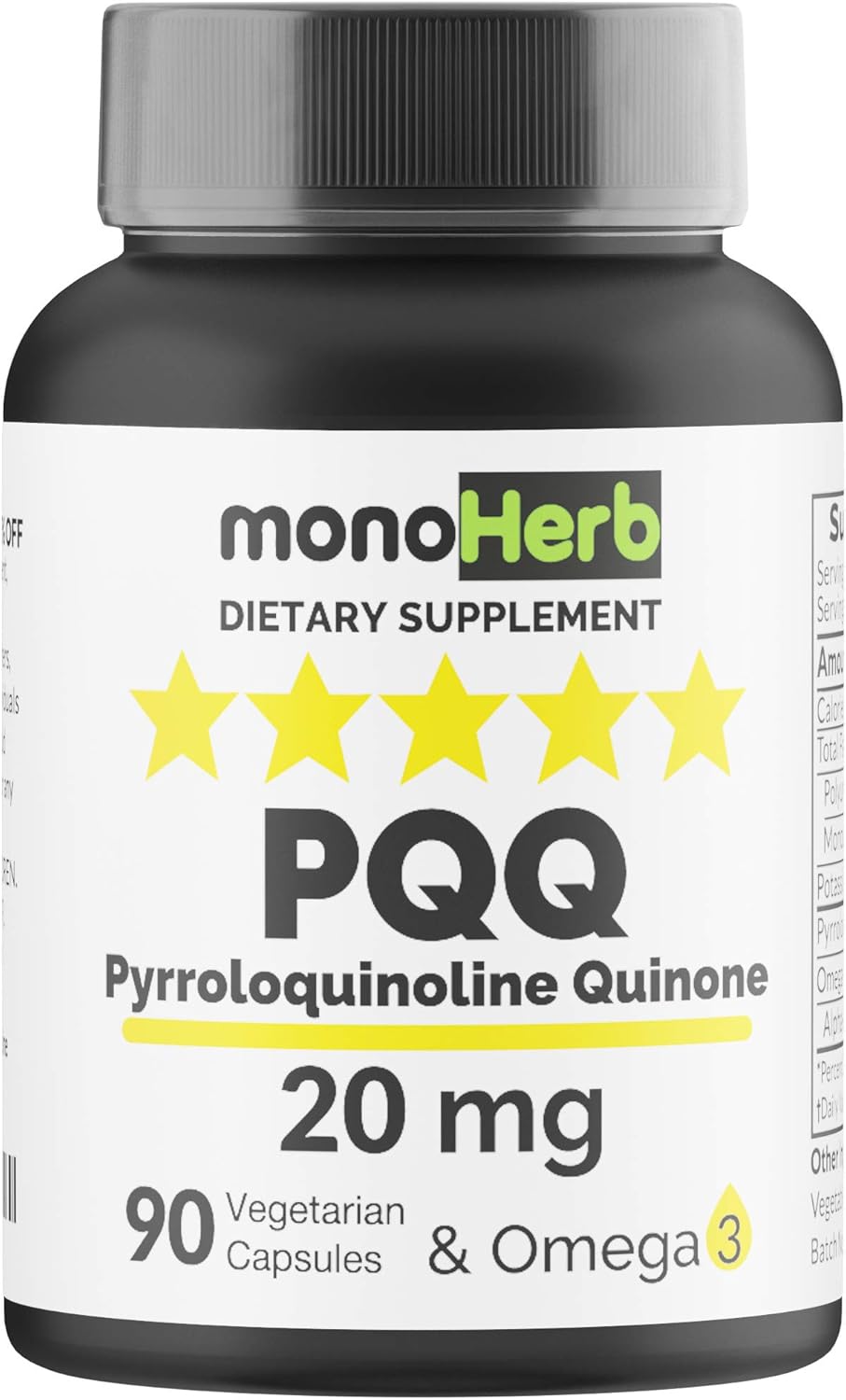 PQQ 20 milligrams PQQ supplement, Pyrroloquinoline