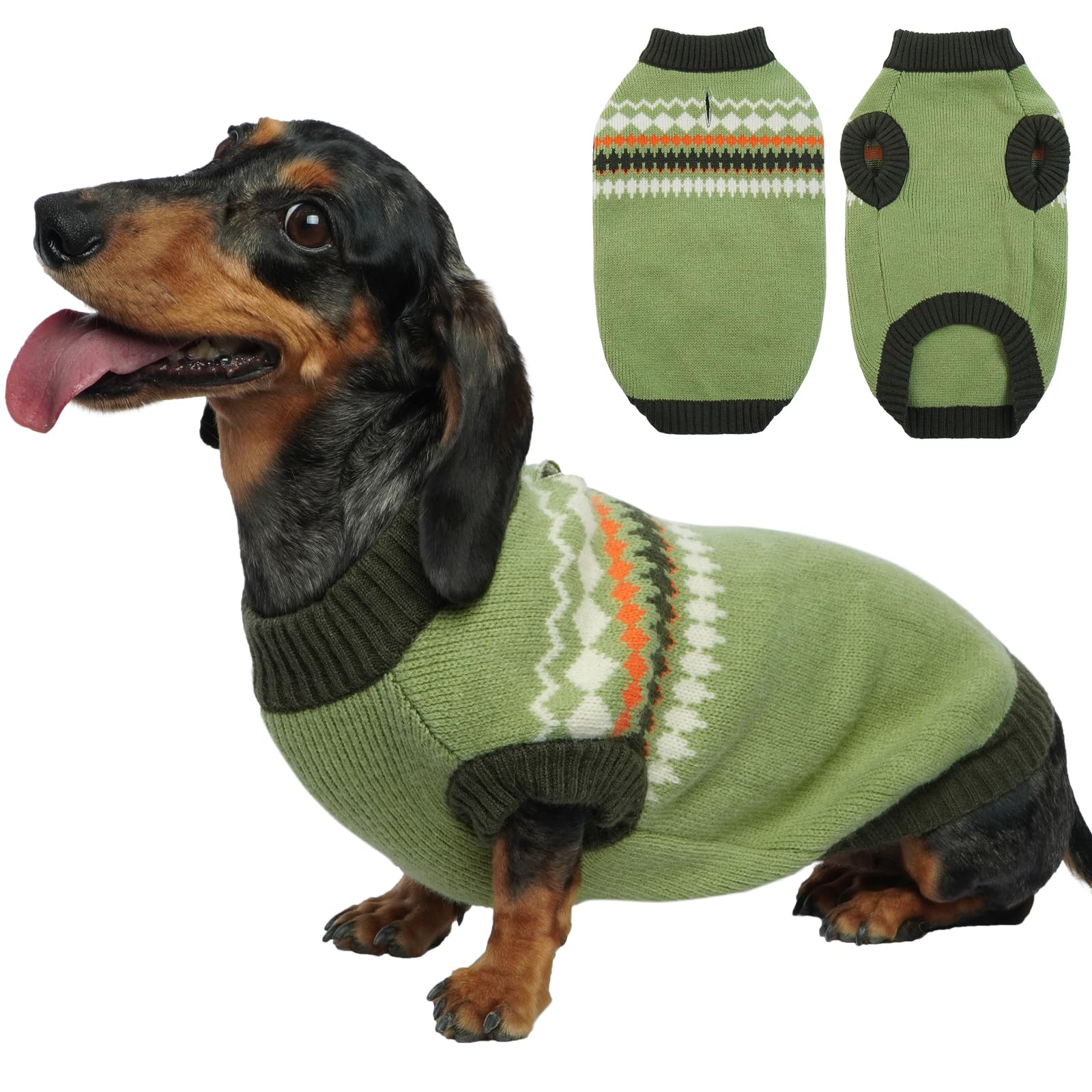 Kuoser Warm Dog Sweater - Medium & Large Sizes, Fleece Dog Christmas Jumper - Green